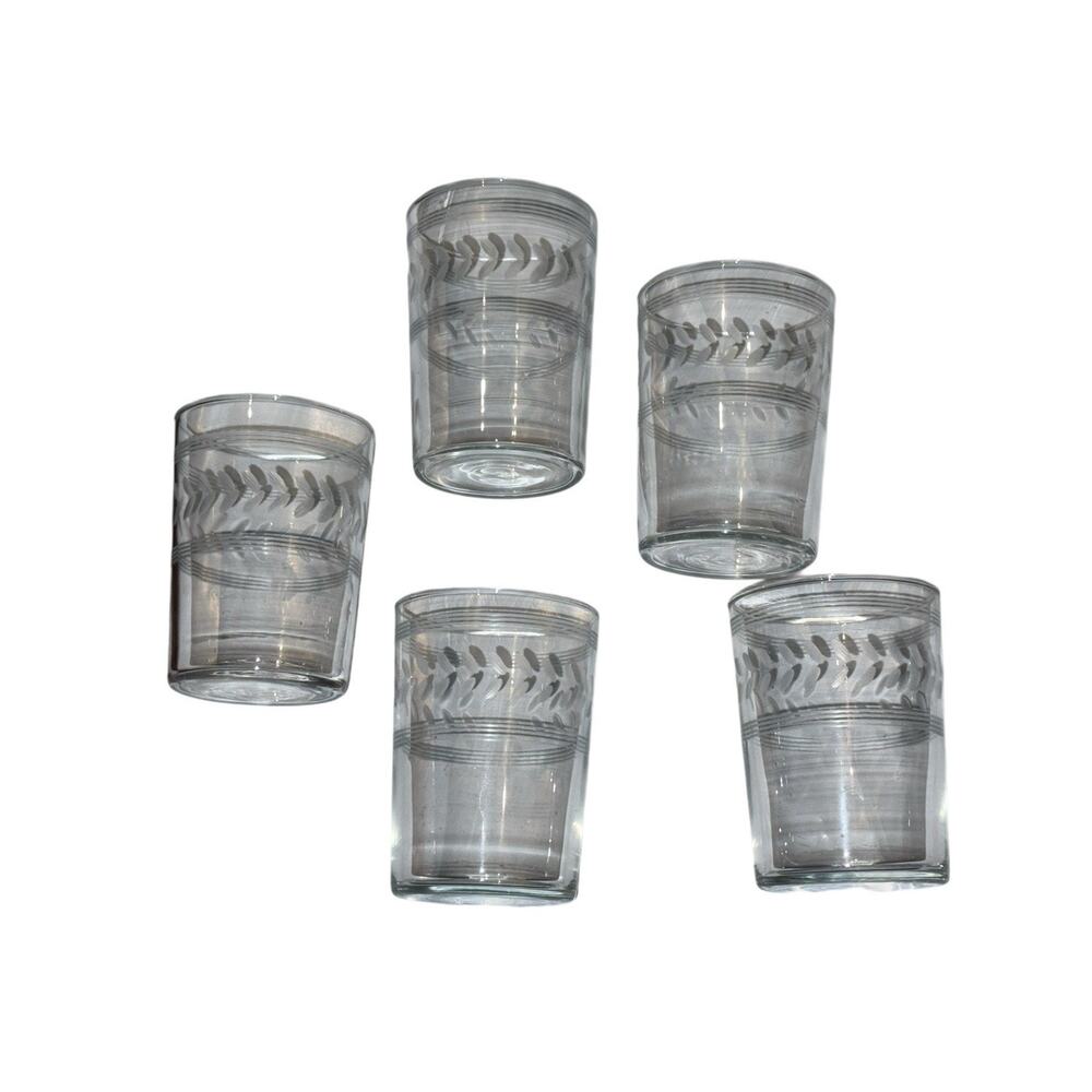 Vintage Etched Wheat Juice Glasses Set of‎ 5 Small Clear Breakfast Milk Tumblers